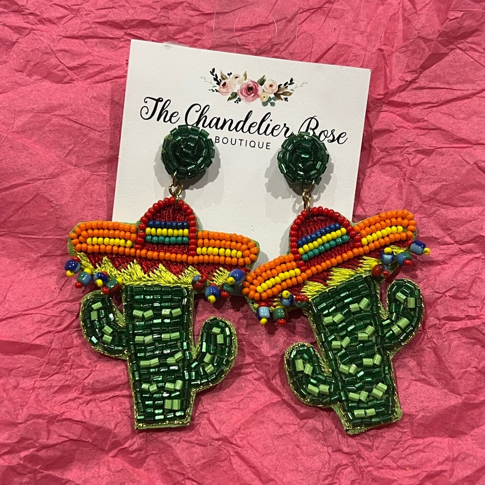Brand New Beaded Cactus Earrings